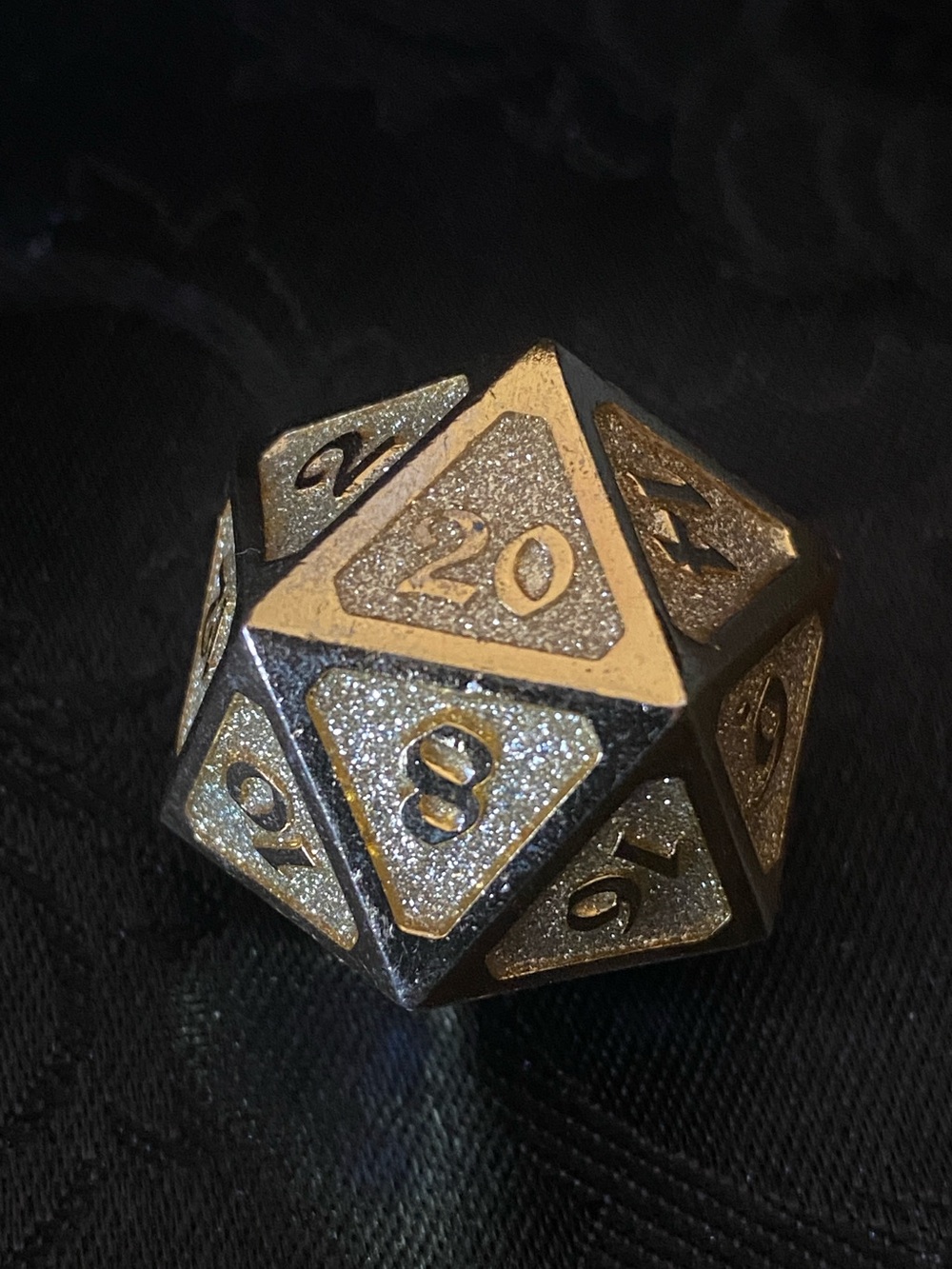 ADD ON - Die Hard Dice - Metallic Glitter 20-Sided RPG Die - Gold and Black